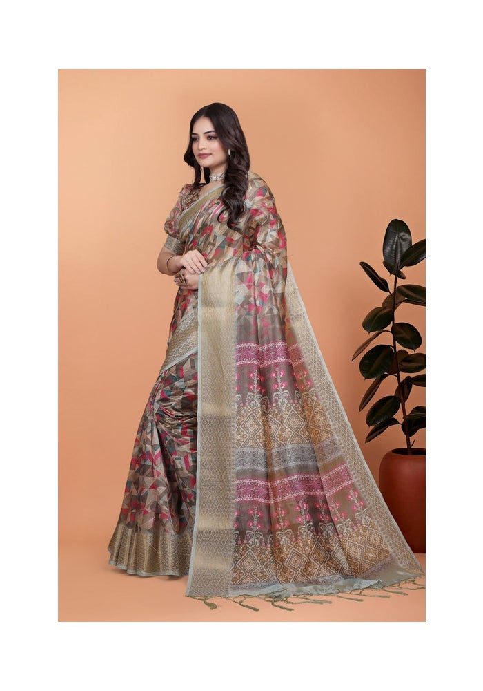 Malishka Export Beige Soft Silk Saree for Women - Image 4